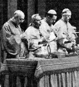 I quattro moderato del Vaticano II: Agagianian, Lercaro, Döpfner e Suenens. 1963.